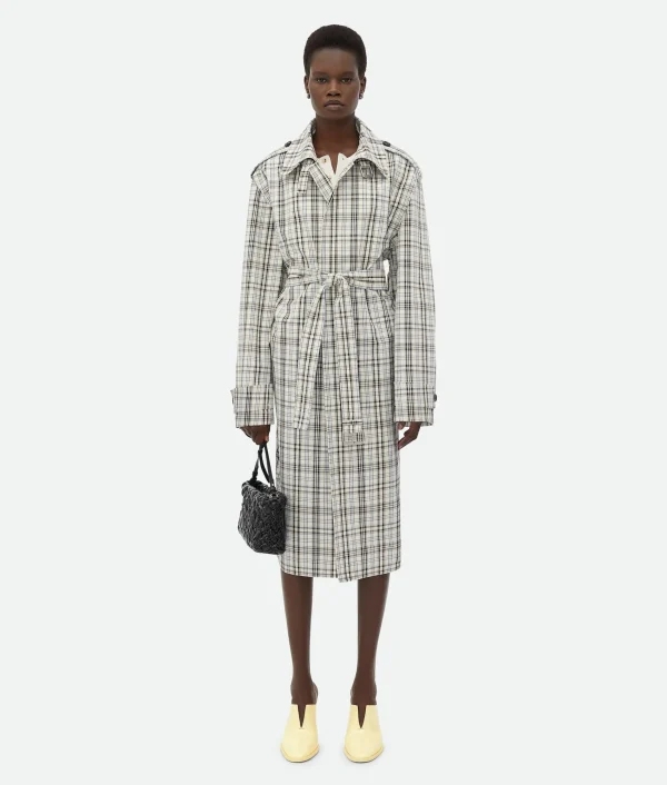 Bottega Veneta Checked Cotton Trench Coat>Women Coats