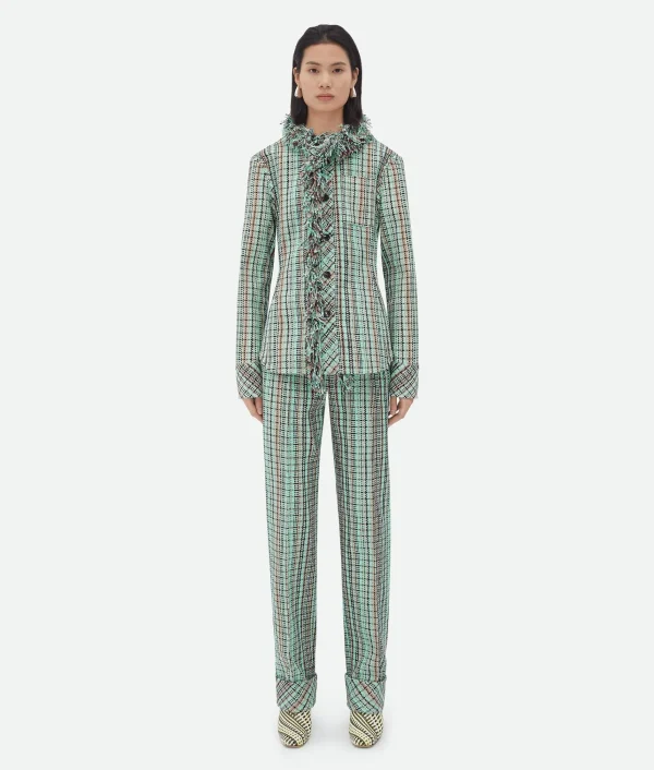 Bottega Veneta Cotton Check Jacket With Fringes>Women Jackets