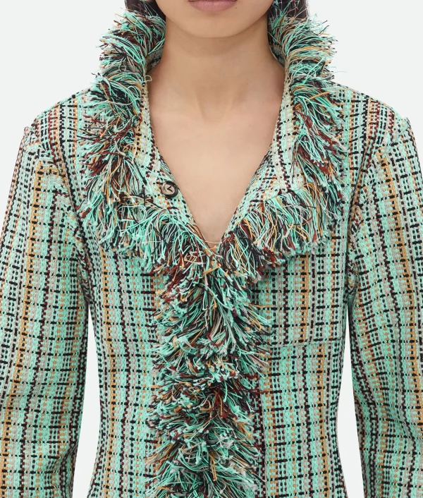 Bottega Veneta Cotton Check Jacket With Fringes>Women Jackets