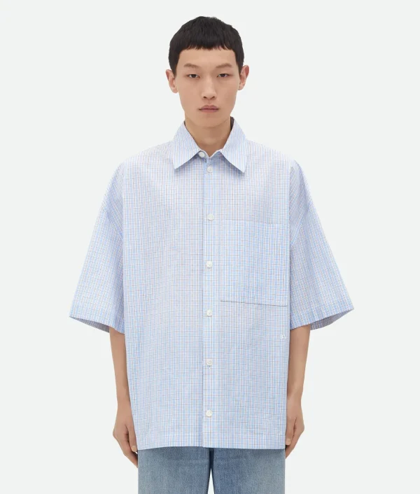 Bottega Veneta Cotton Linen Check Overshirt With "BV" Embroidery> Shirts