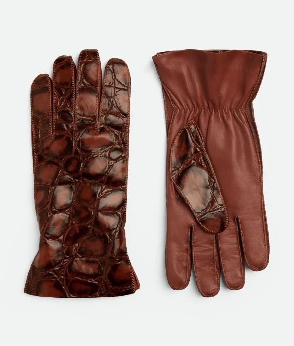 Bottega Veneta Crocodile-Effect Leather Gloves> Gloves