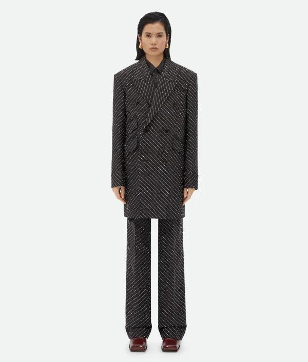 Bottega Veneta Diagonal Boucle Pinstripe Coat>Women Coats