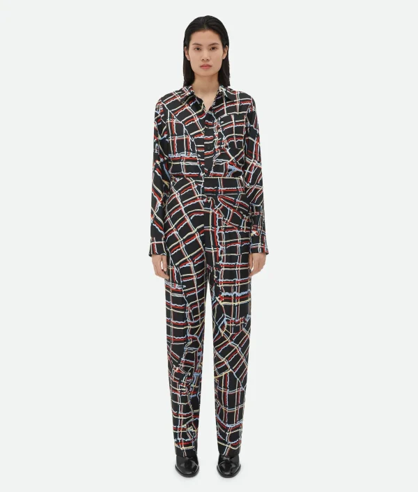 Bottega Veneta Distorted Check Printed Silk Shirt>Women Shirts