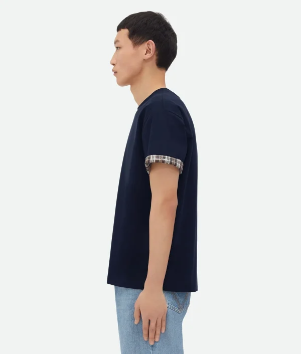 Bottega Veneta Double Layer Checked Cotton T-Shirt> T-Shirts