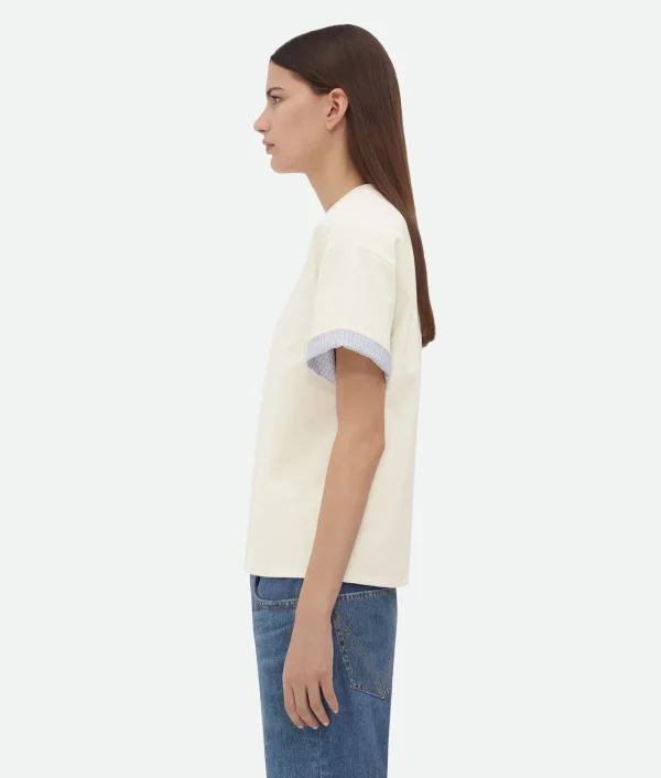 Bottega Veneta Double Layer Cotton Check T-Shirt>Women Tops And T-Shirts