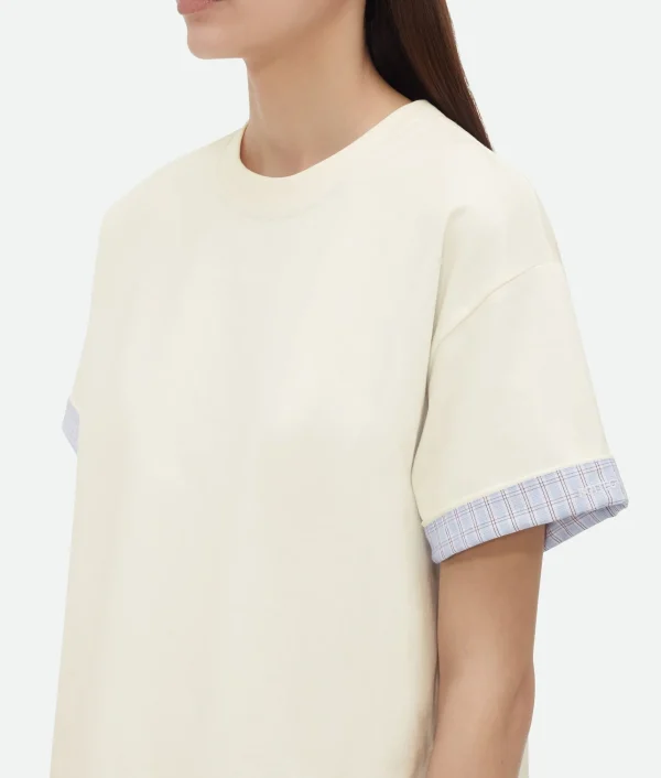 Bottega Veneta Double Layer Cotton Check T-Shirt>Women Tops And T-Shirts