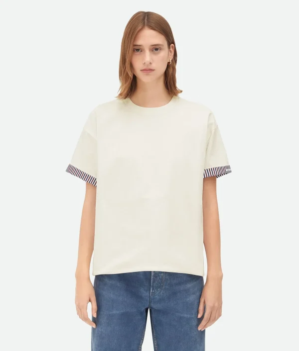 Bottega Veneta Double Layer Striped Cotton T/Shirt>Women Tops And T-Shirts