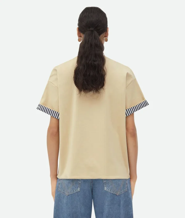 Bottega Veneta Double Layer Striped Cotton T-Shirt>Women Tops And T-Shirts