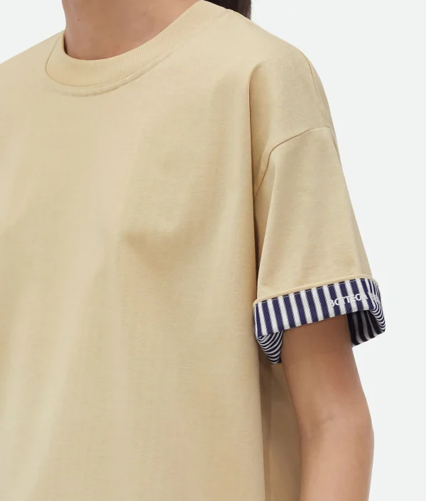 Bottega Veneta Double Layer Striped Cotton T-Shirt>Women Tops And T-Shirts