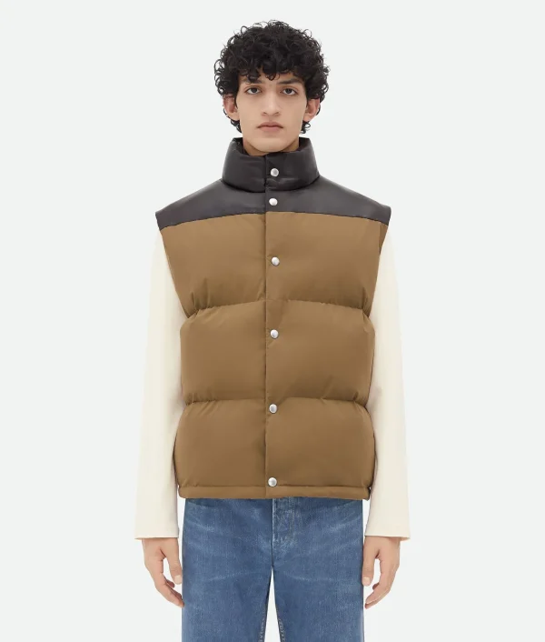 Bottega Veneta Frosted Poplin And Leather Gilet> Jackets