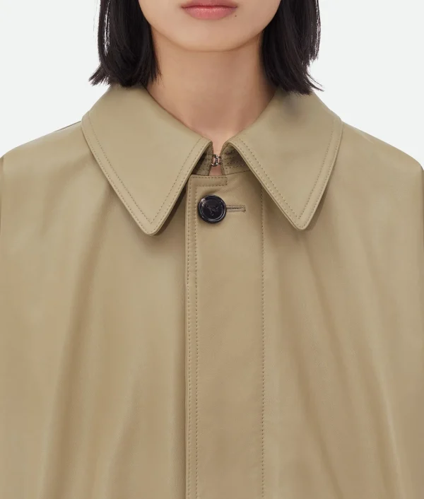 Bottega Veneta Leather Coat With Check Lining>Women Leather