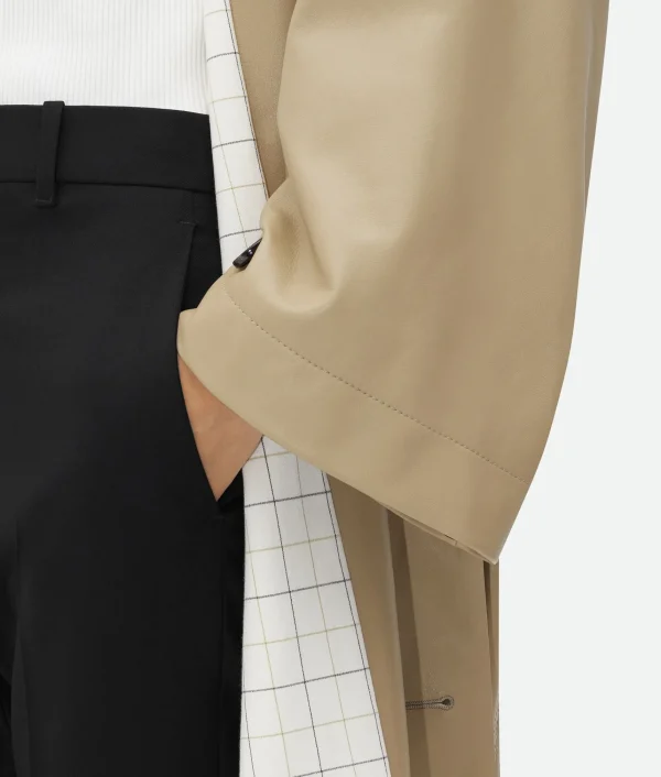 Bottega Veneta Leather Coat With Check Lining>Women Leather