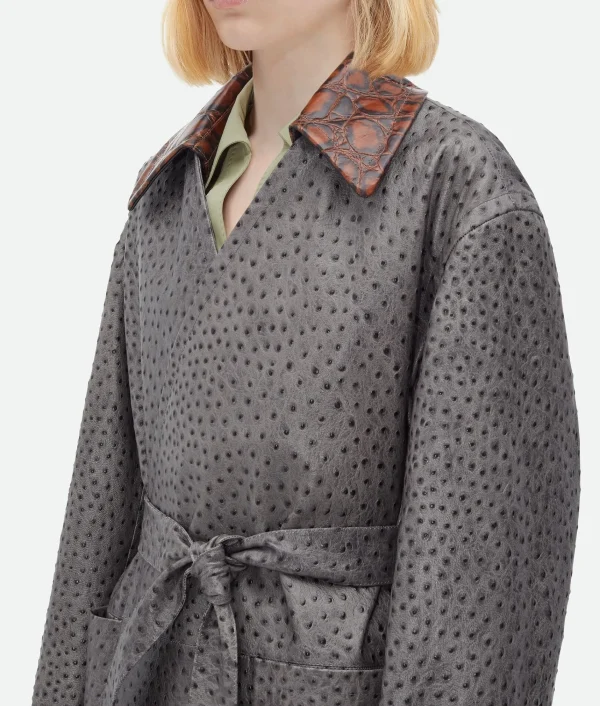 Bottega Veneta Ostrich-Effect Leather Belted Coat>Women Leather | Coats