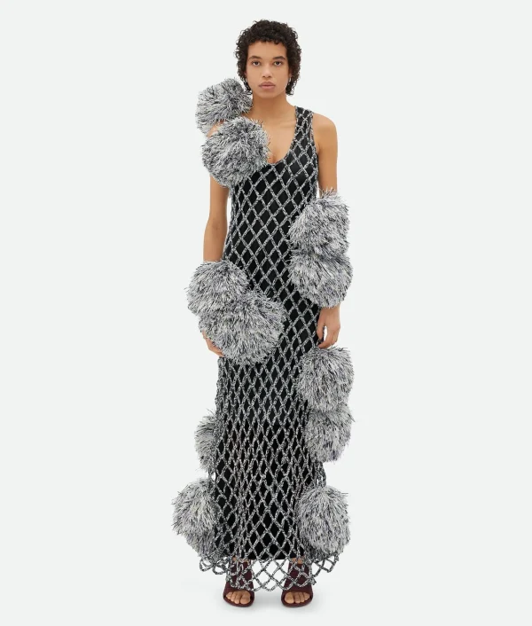 Bottega Veneta Paper Mesh Crochet Dress With Pompom>Women Dresses
