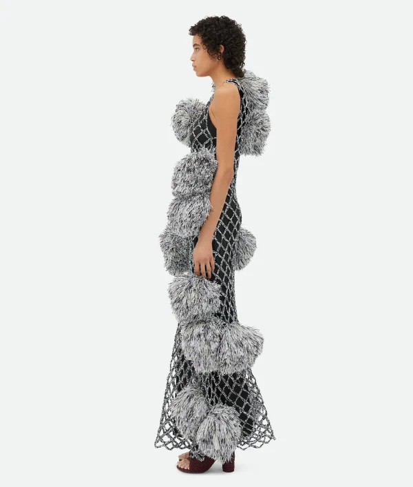 Bottega Veneta Paper Mesh Crochet Dress With Pompom>Women Dresses