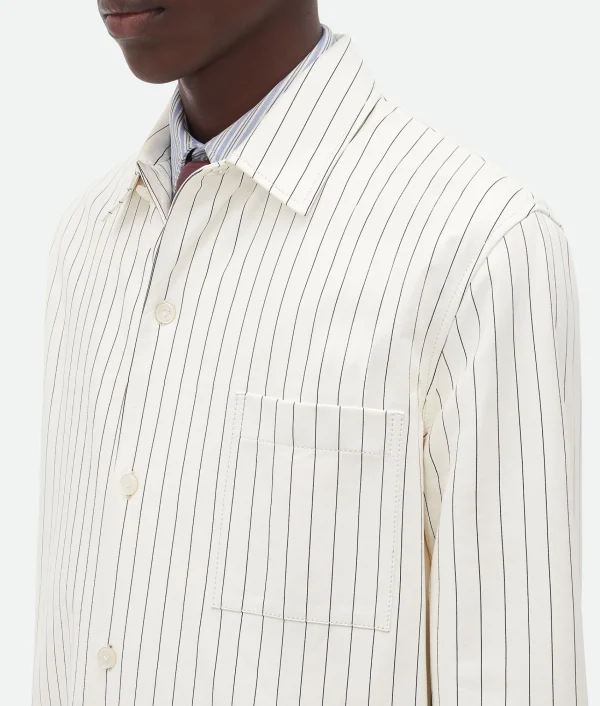 Bottega Veneta Printed Leather Pinstripe Long Shirt> Shirts | Leather