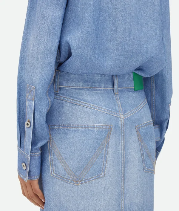 Bottega Veneta Printed Viscose And Silk Denim Shirt>Women Shirts