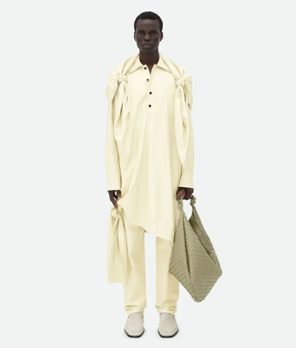 Bottega Veneta Shiny Leather Long Shirt With Knot Detail> Leather | Shirts