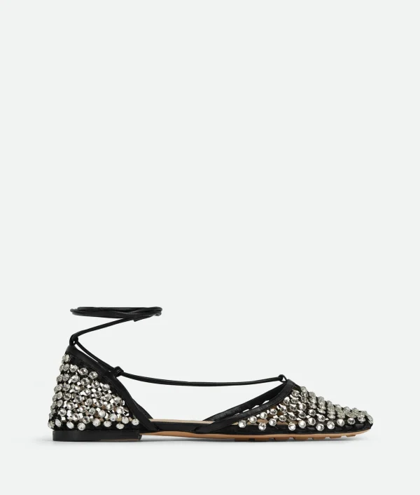 Bottega Veneta Sparkle Stretch Lace-Up Flat Sandal>Women Flats
