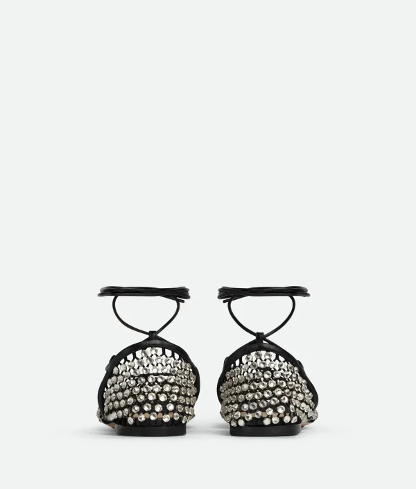 Bottega Veneta Sparkle Stretch Lace-Up Flat Sandal>Women Flats
