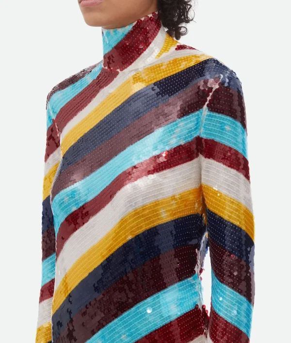 Bottega Veneta Striped Cotton Sequined Dress>Women Dresses