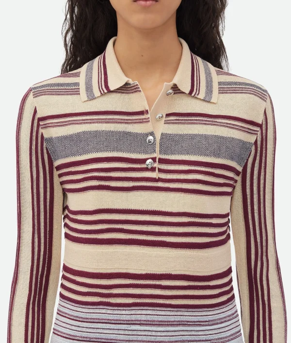 Bottega Veneta Striped Linen Polo>Women Knitwear